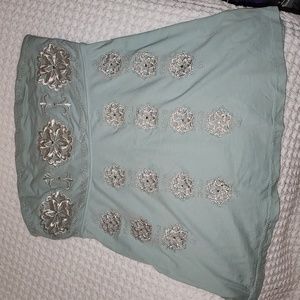The Limited aqua embroidered strapless top